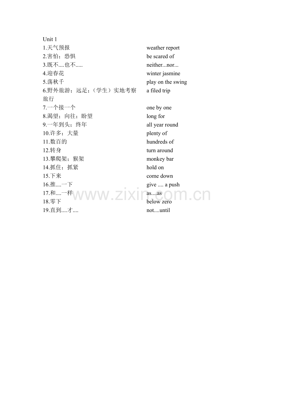 冀教版八年级下册英语12单元必背短语.doc_第1页