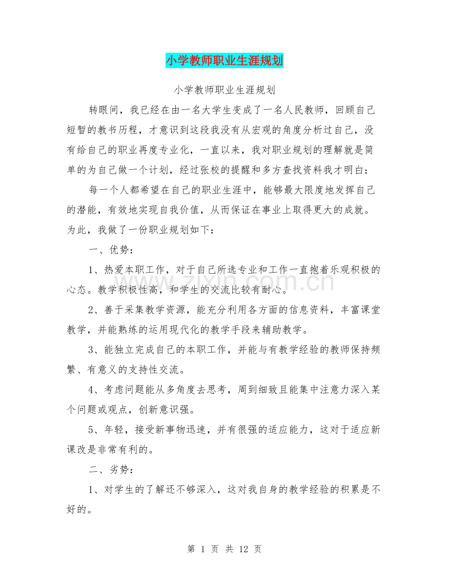 小学教师职业生涯规划.doc_第1页
