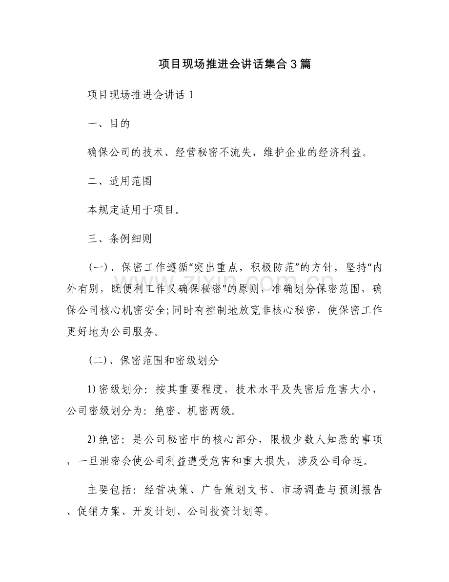 项目现场推进会讲话集合3篇.docx_第1页