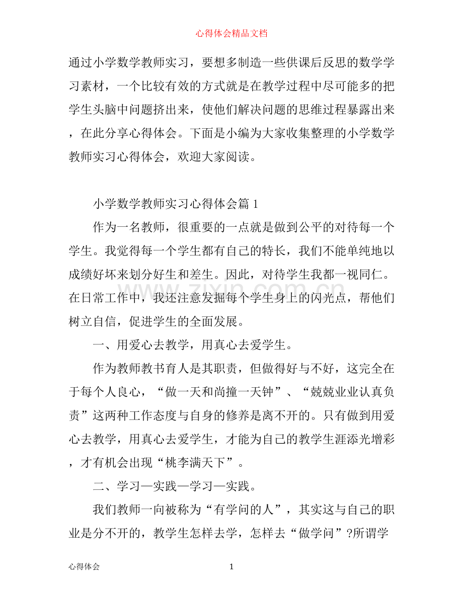 小学数学教师实习心得体会.docx_第1页