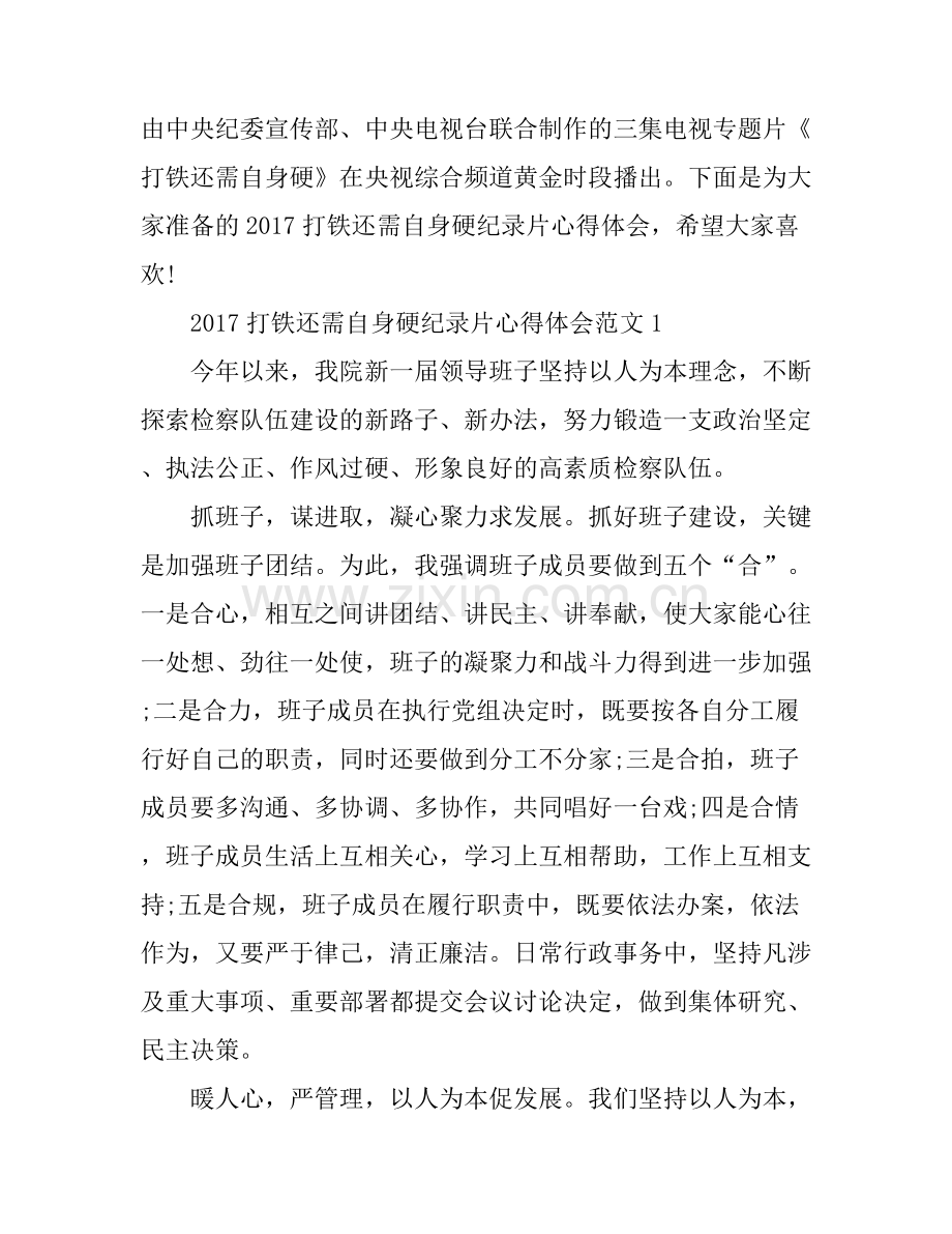 打铁还需自身硬纪录片心得体会.docx_第1页