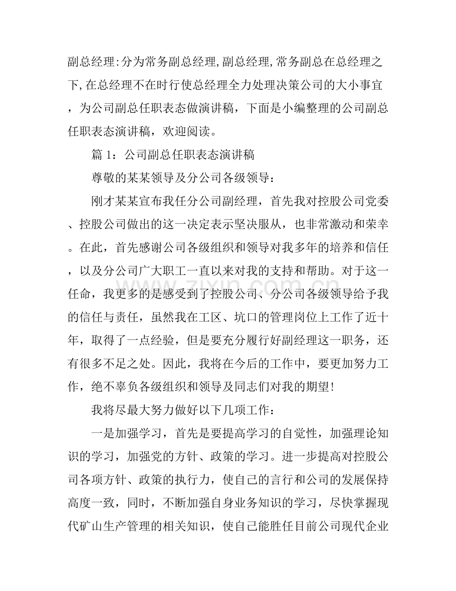 公司副总任职表态演讲稿.docx_第1页