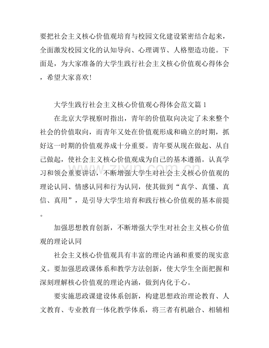 大学生践行社会主义核心价值观心得体会_大学生践行社会主义核心价值观总结.docx_第1页