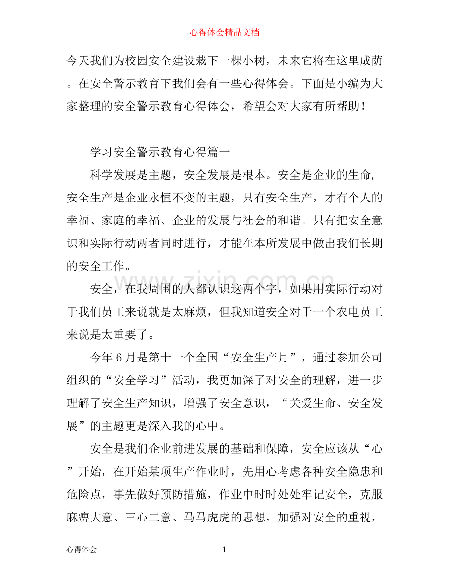 学习安全警示教育心得体会范文.docx_第1页