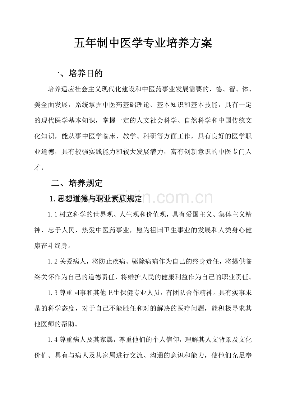 中医专业培养方案.doc_第1页
