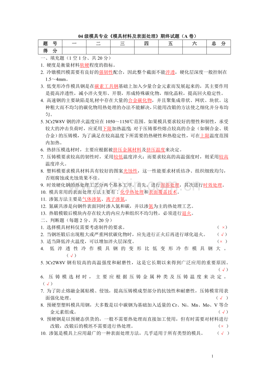 模具材料试题A(答案).doc_第1页