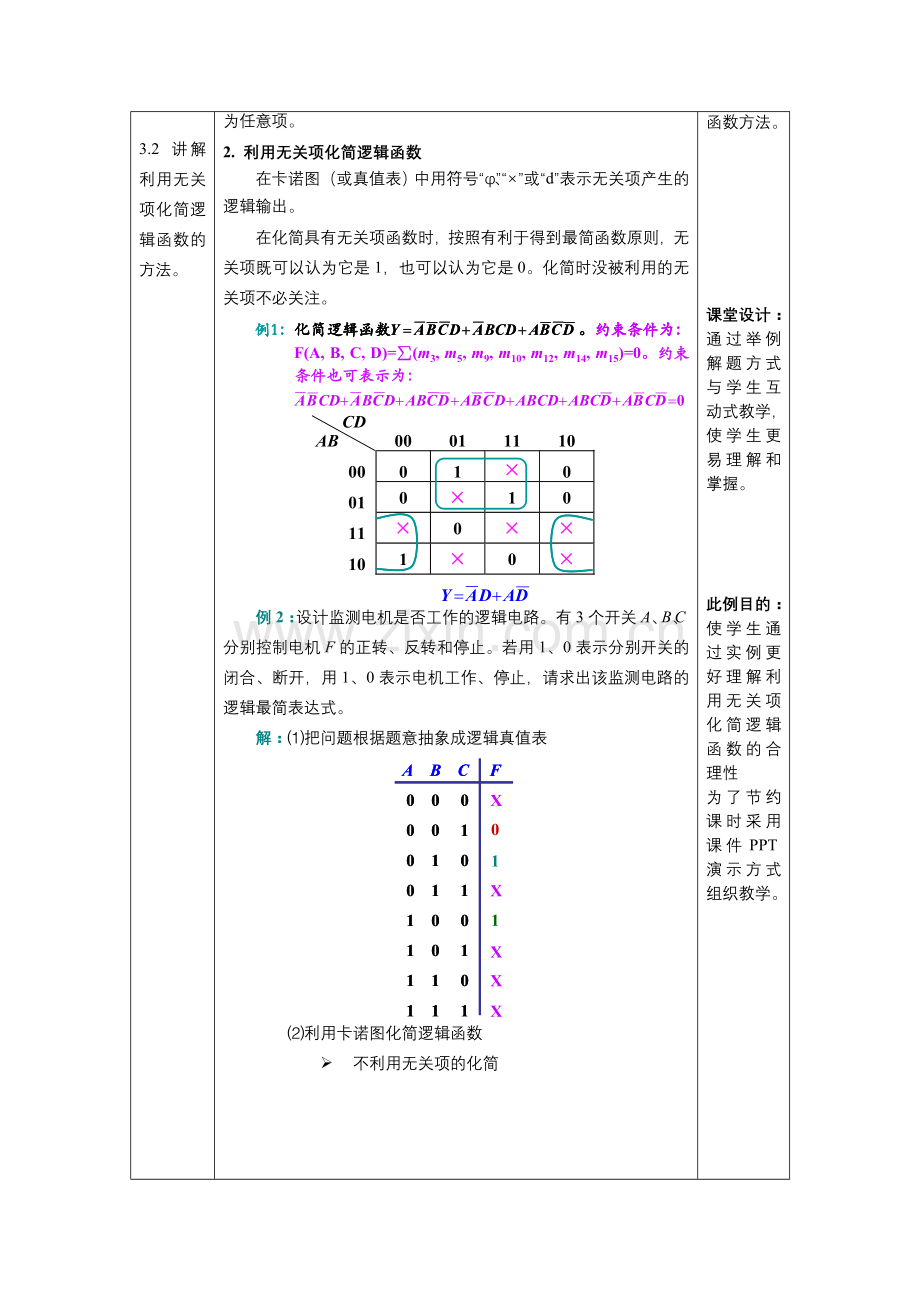教案.第四讲无关项函数化简法与表达式变换及分立元件门电路.doc_第2页
