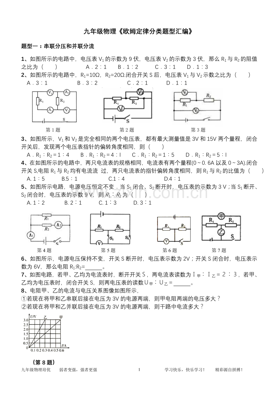 九年级物理欧姆定律分类汇编.doc_第1页