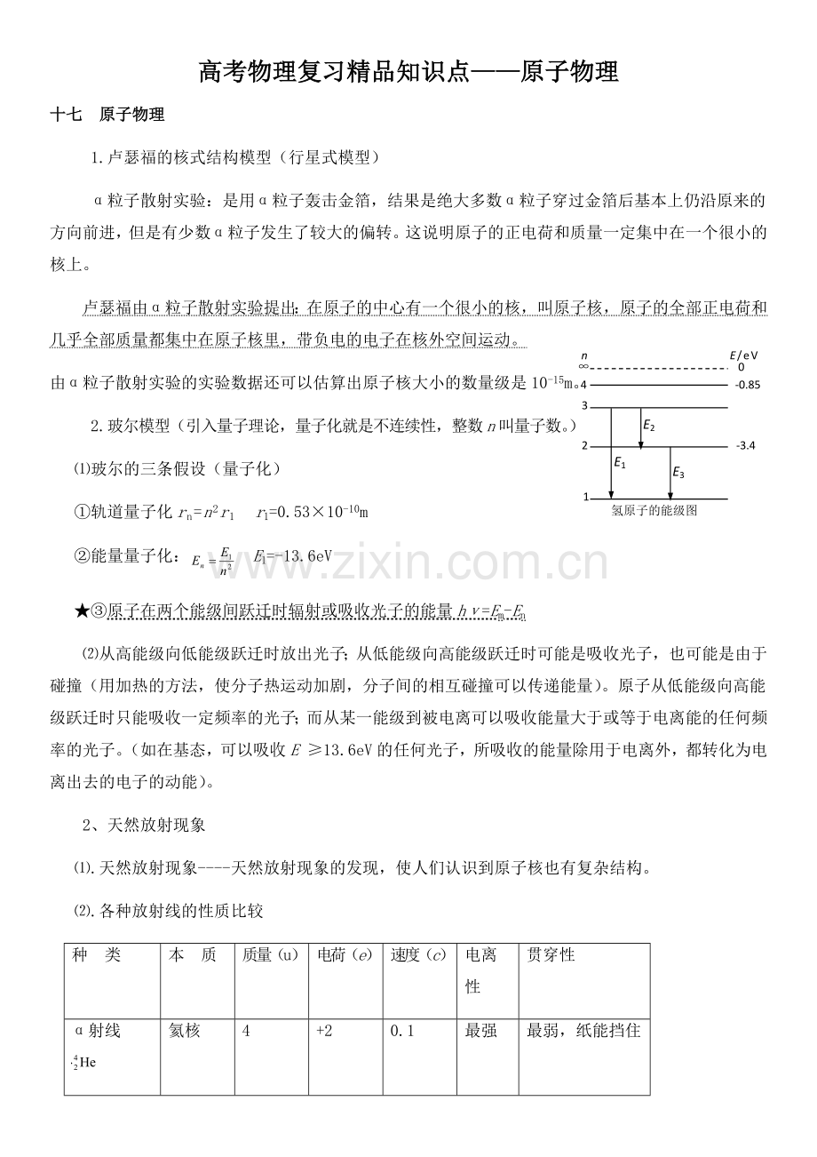 高考物理复习知识点——原子物理.doc_第1页