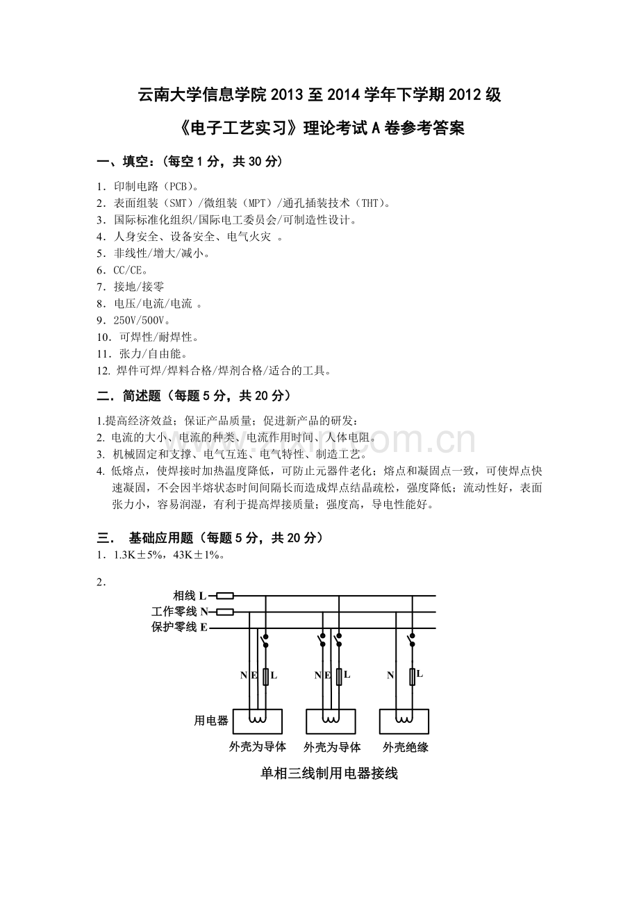 《电子工艺实习》试卷A参考答案.doc_第1页