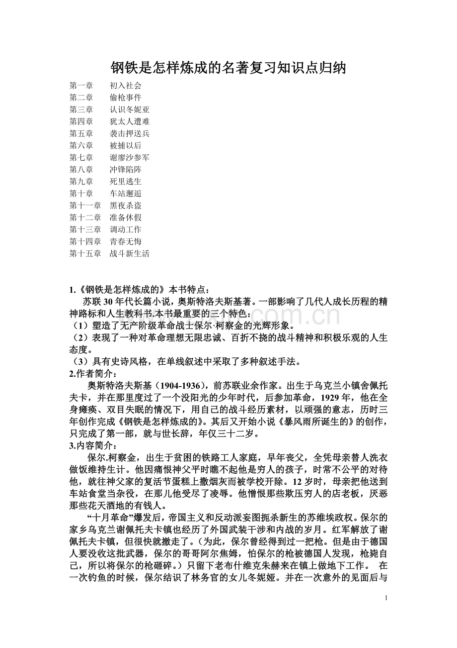 钢铁是怎样炼成的名著复习知识点归纳.doc_第1页