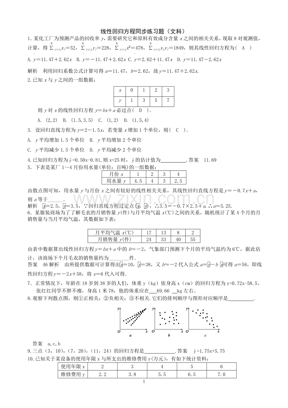 线性回归方程-刷题训练.doc_第1页