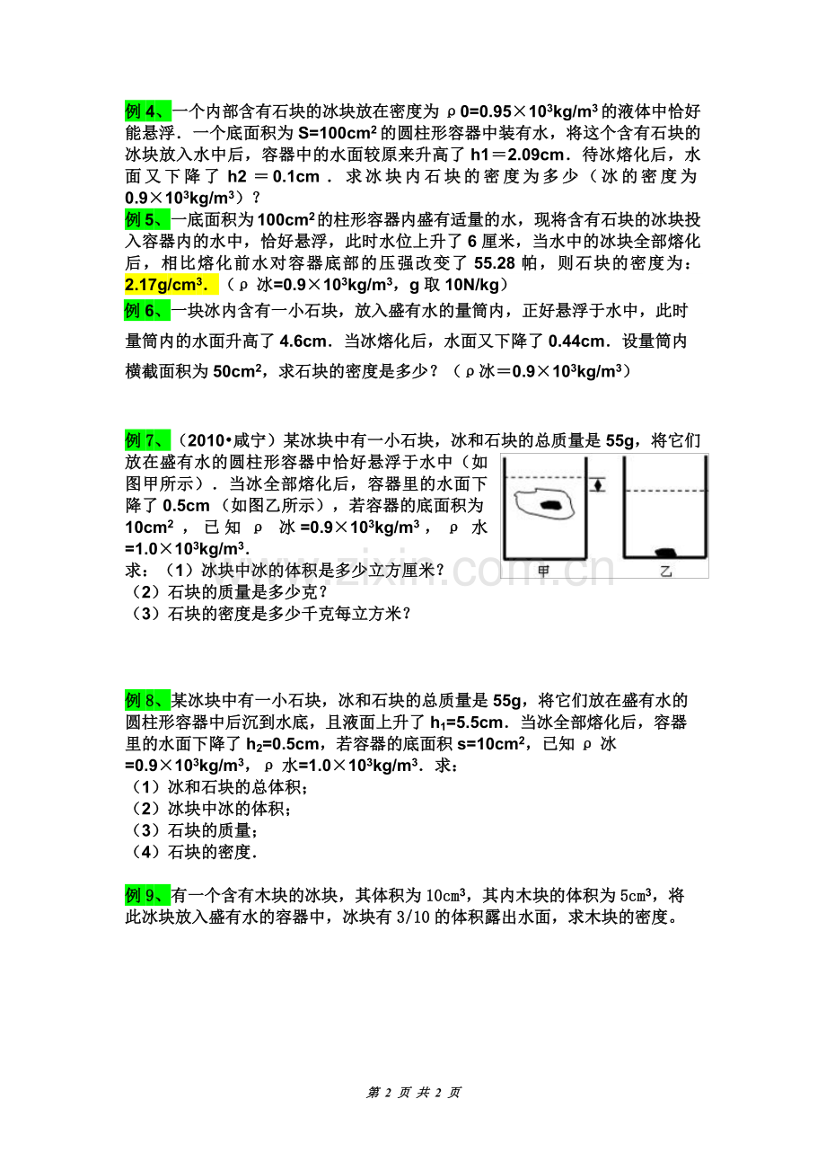 压强与浮力常见题型十：冰中含有石块或木块的问题.doc_第2页