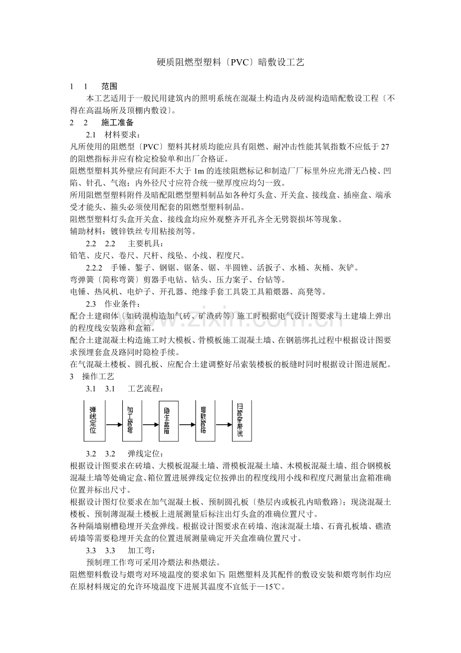 硬质阻燃型塑料管（PVC）暗敷设工艺标准.doc_第1页