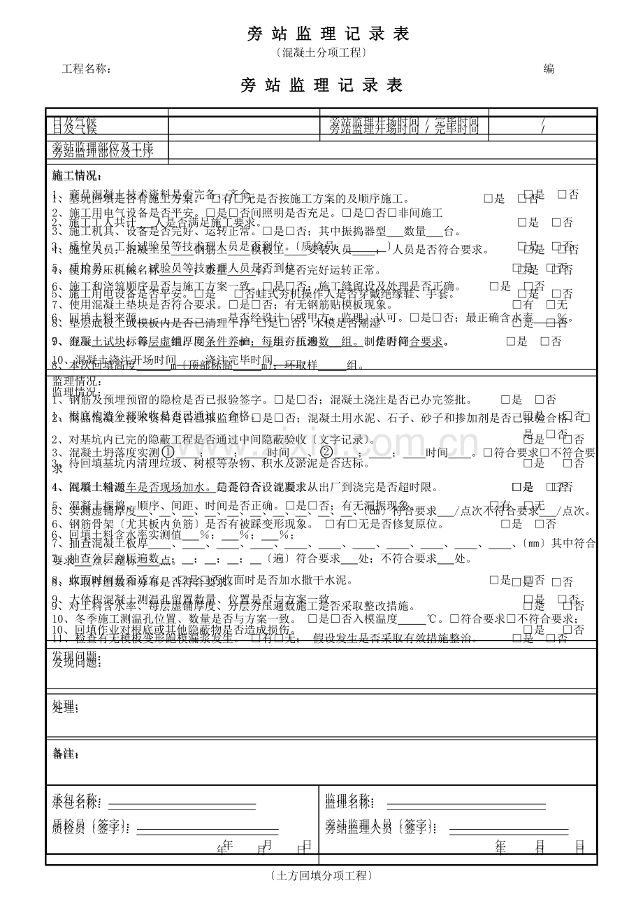 某工程旁站监理记录表(正式).doc_第1页