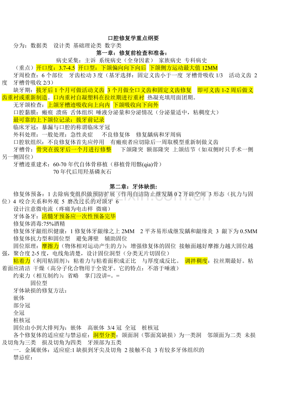 口腔修复学全部重点纲要汇总.doc_第1页