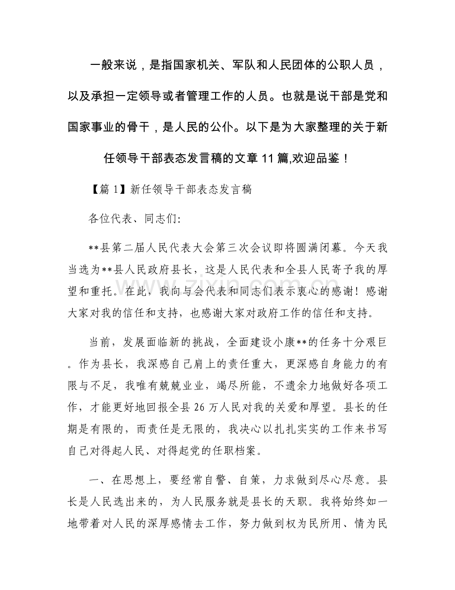 新任领导干部表态发言稿集合11篇.docx_第1页