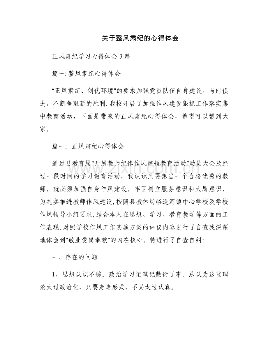 关于整风肃纪的心得体会.docx_第1页