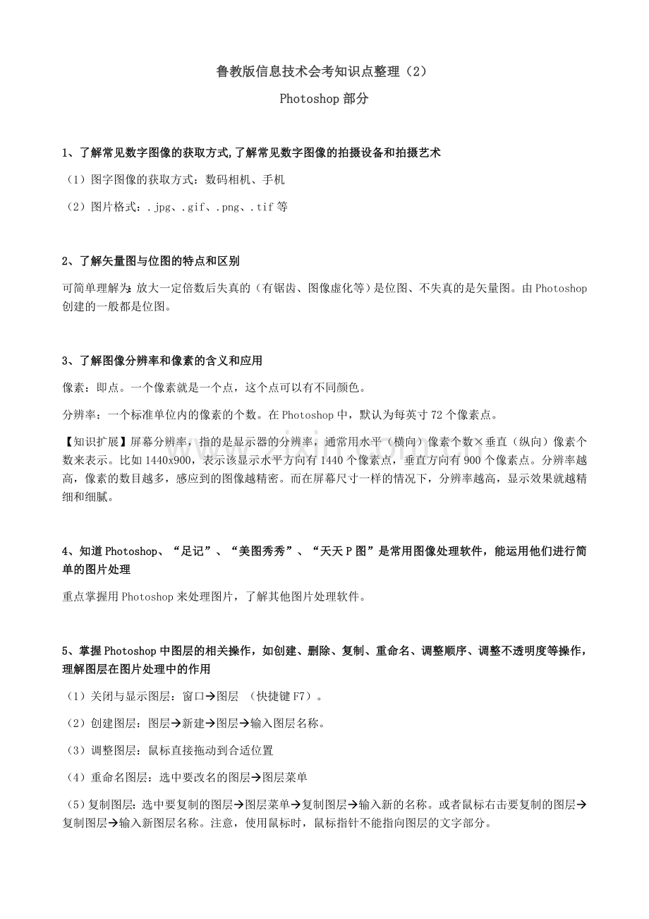鲁教版信息技术会考知识点整理Photoshop.doc_第1页
