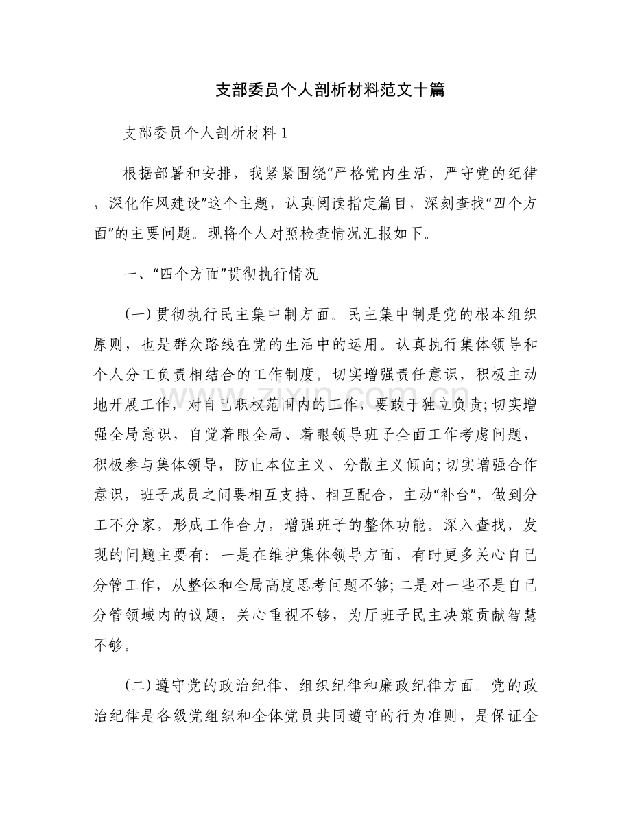 支部委员个人剖析材料范文十篇.docx_第1页