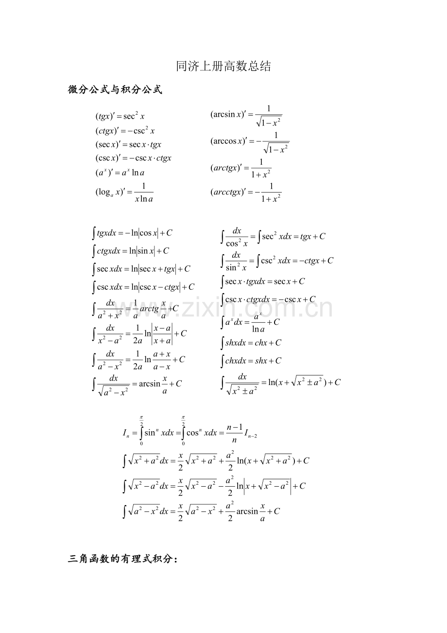 同济上册高数(一些重要公式及知识点).doc_第1页
