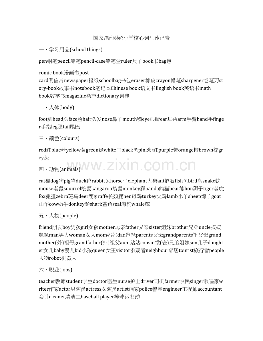小学核心词汇表.docx_第1页