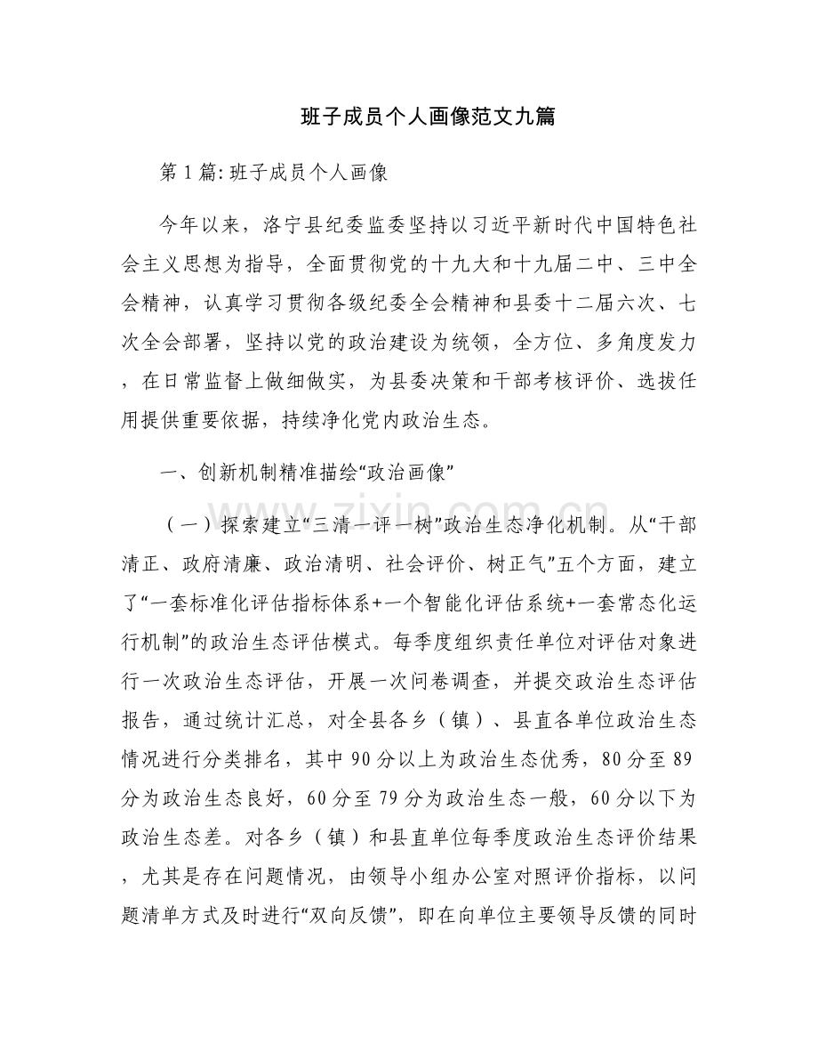 班子成员个人画像范文九篇.docx_第1页