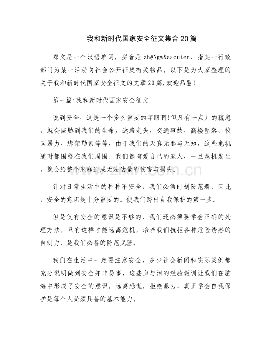 我和新时代国家安全征文集合20篇.docx_第1页