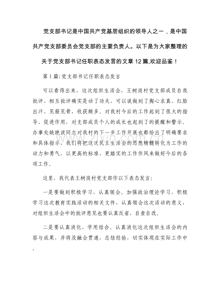 党支部书记任职表态发言集合12篇.docx_第1页