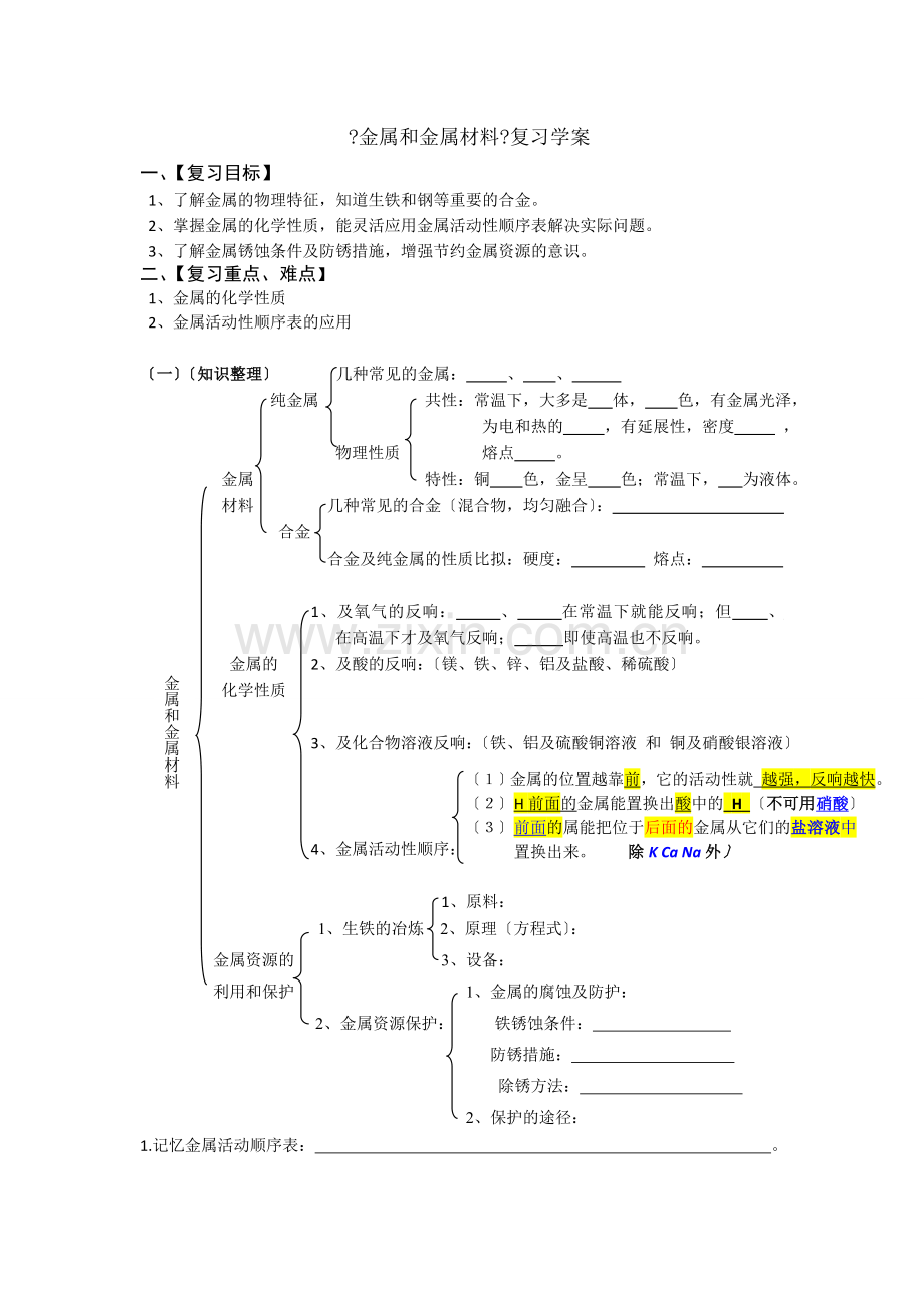 金属和金属材料复习学案.docx_第1页