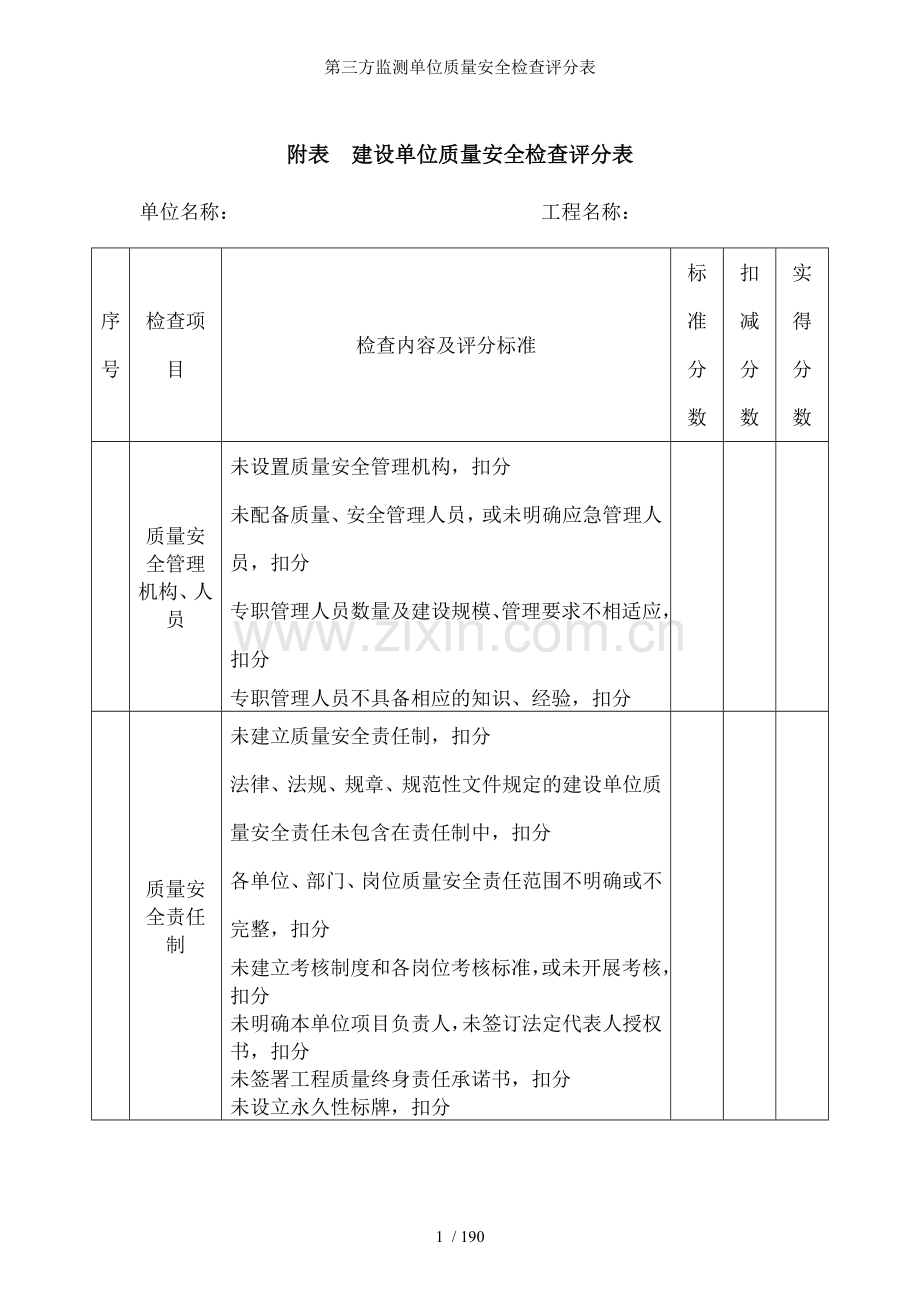 第三方监测单位质量安全检查评分表.doc_第1页