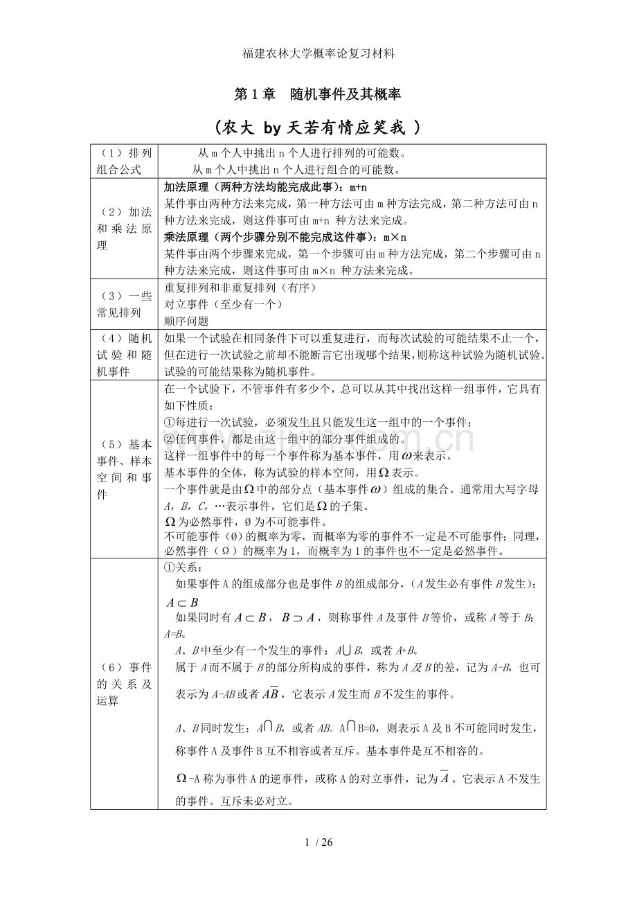福建农林大学概率论复习材料.doc_第1页