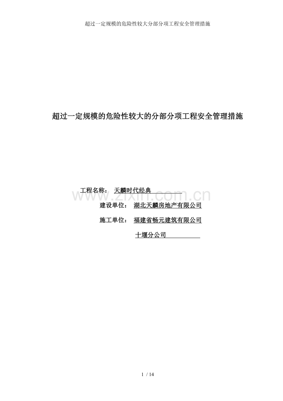 超过一定规模的危险性较大分部分项工程安全管理措施.doc_第1页