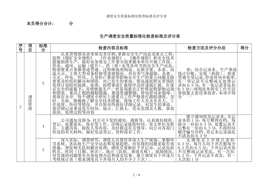 调度安全质量标准化检查标准及评分表.doc_第2页