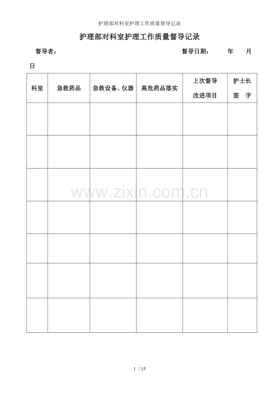 护理部对科室护理工作质量督导记录.doc_第1页
