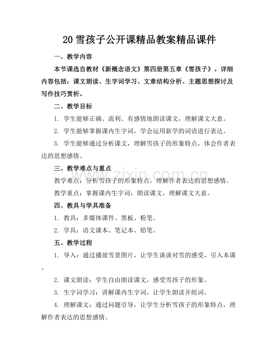 20雪孩子公开课教案课件.docx_第1页