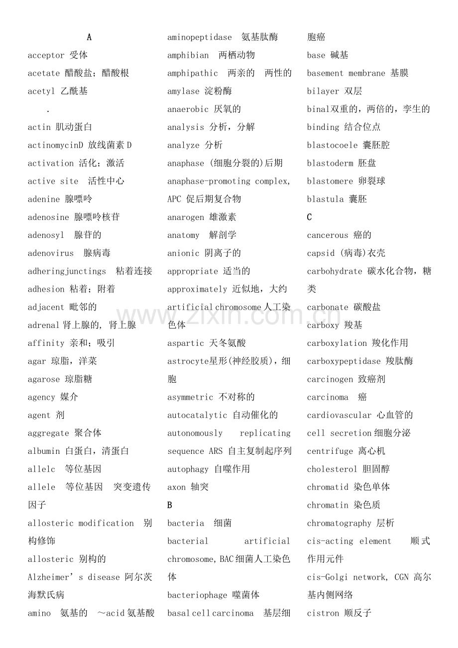 常用生物学专业英语词汇.docx_第1页