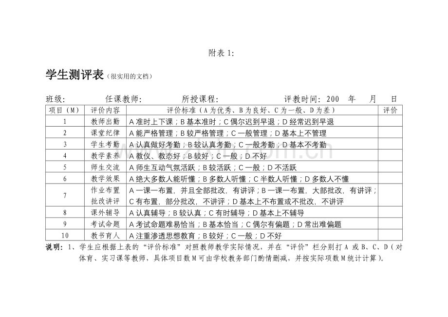 学生测评表(经典).doc_第1页