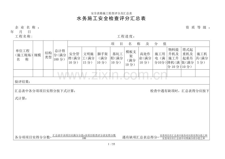安全表格施工检查评分及汇总表.doc_第1页