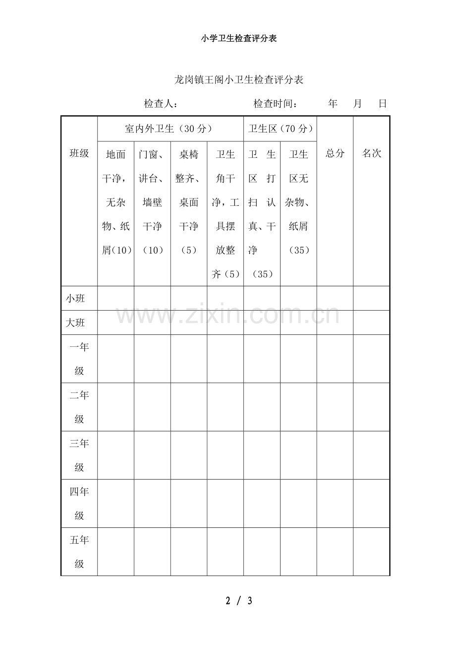 小学卫生检查评分表.doc_第2页