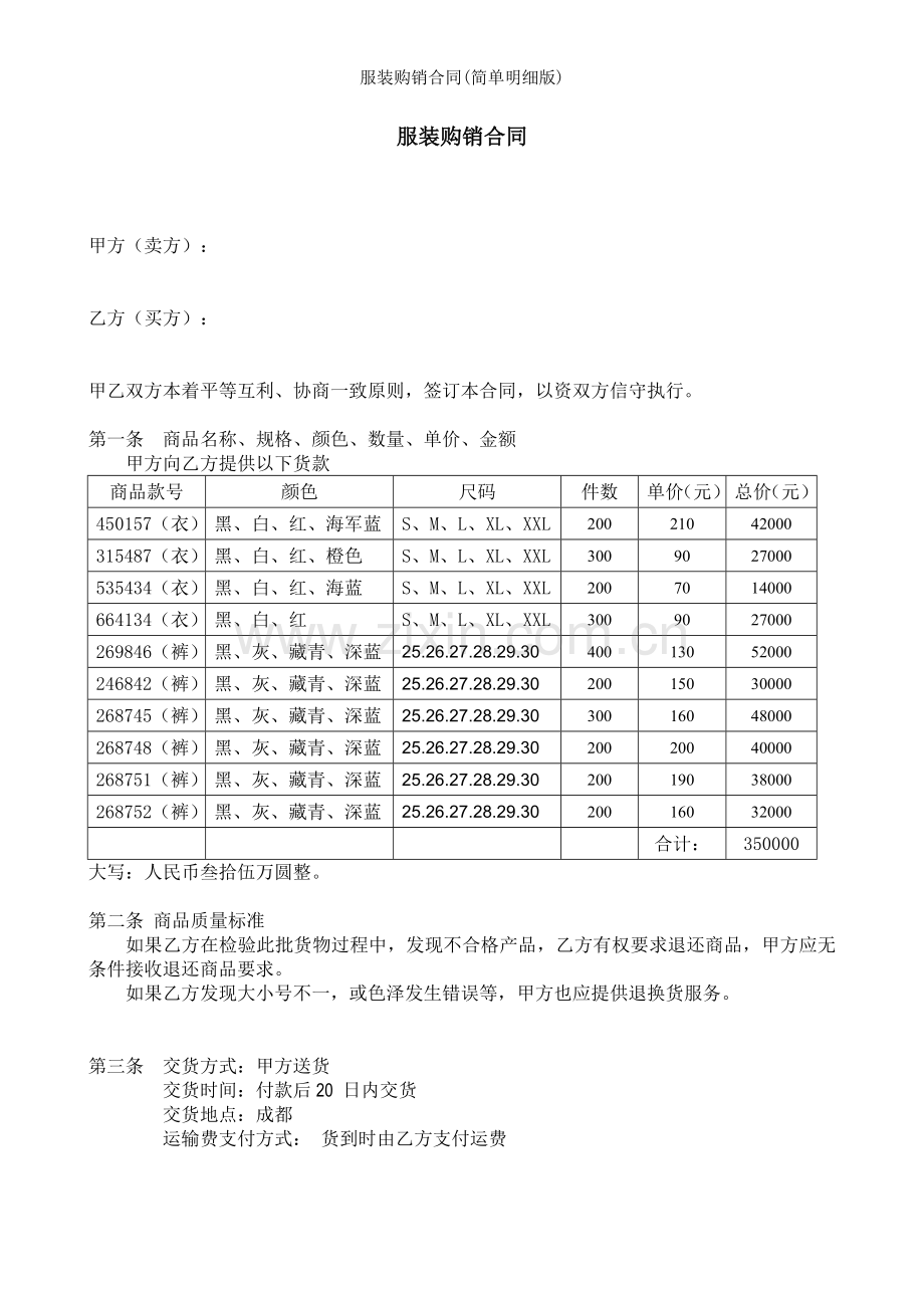服装购销合同简单明细版.docx_第1页