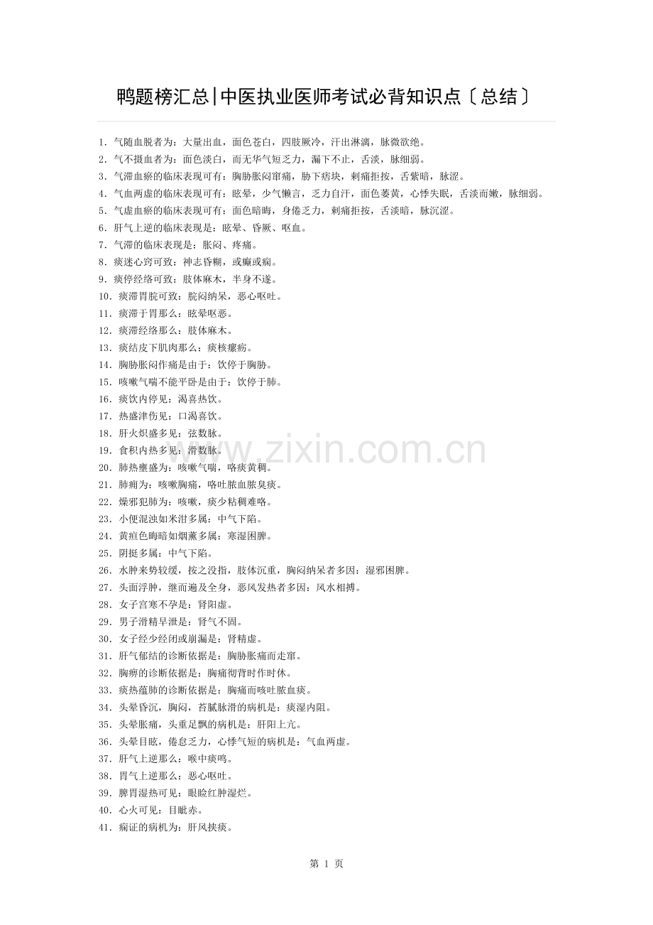 中医执业医师考试必背知识点总结.docx_第1页