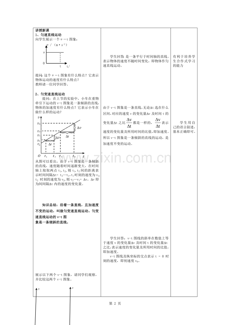 匀变速直线运动的速度与时间的关系教案.docx_第2页