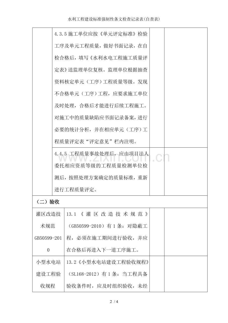 水利工程建设标准强制性条文检查记录表(自查表).doc_第2页