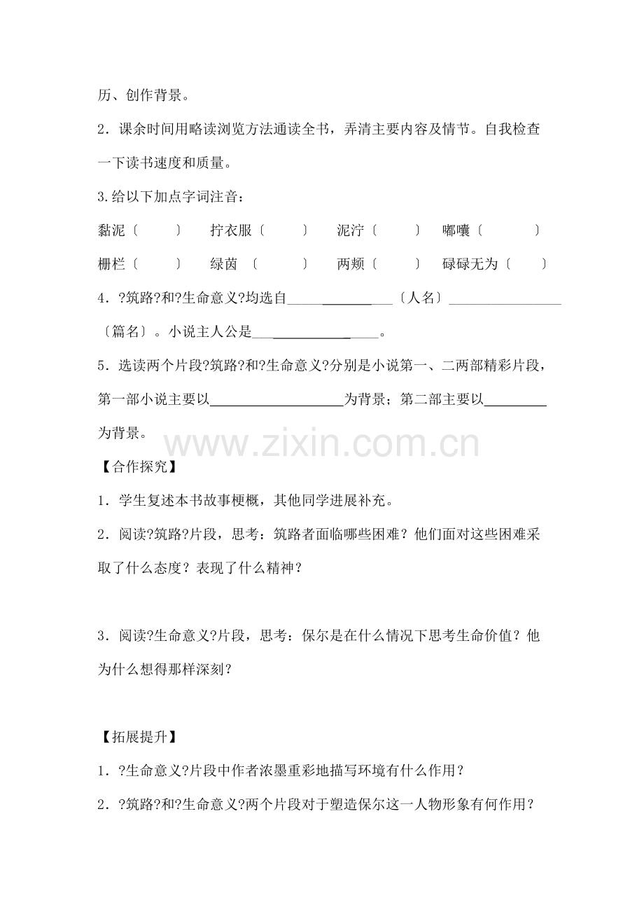八年级语文下册名著导读钢铁是怎样炼成的学案.docx_第2页