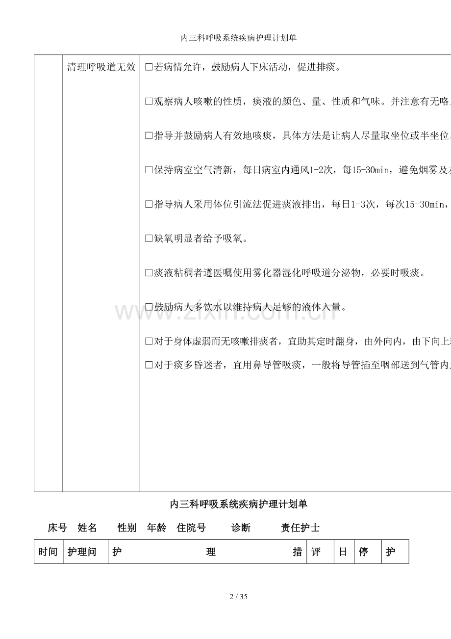 内三科呼吸系统疾病护理计划单.doc_第2页