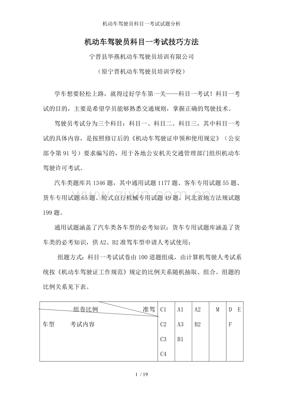 机动车驾驶员科目一考试试题分析.doc_第1页