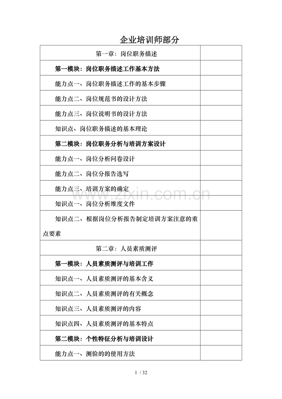 (中级)培训师考试能力点知识点对照.doc_第1页