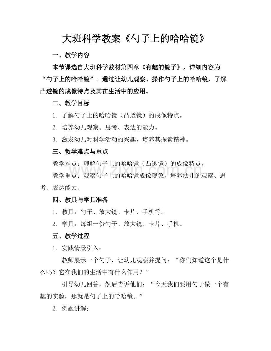 大班科学教案《勺子上的哈哈镜》(1)范例x.doc_第1页