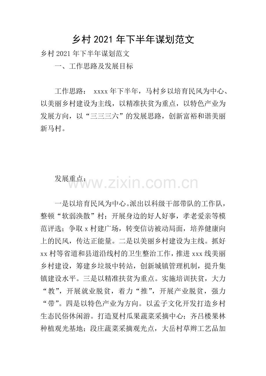 乡村2021年下半年谋划范文.doc_第1页